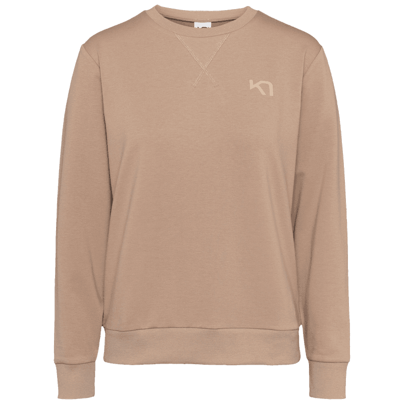 Kari Traa Kari Crew sweater in sandy beige, featuring a round neck, raglan sleeves, and a subtle embroidered logo.
