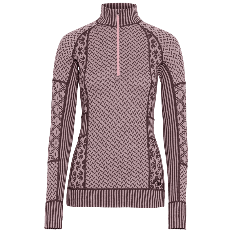 Front view of the dusty rose Kari Traa Smekker Half Zip Base Layer, crafted with ultra-soft merino wool for a luxurious feel.