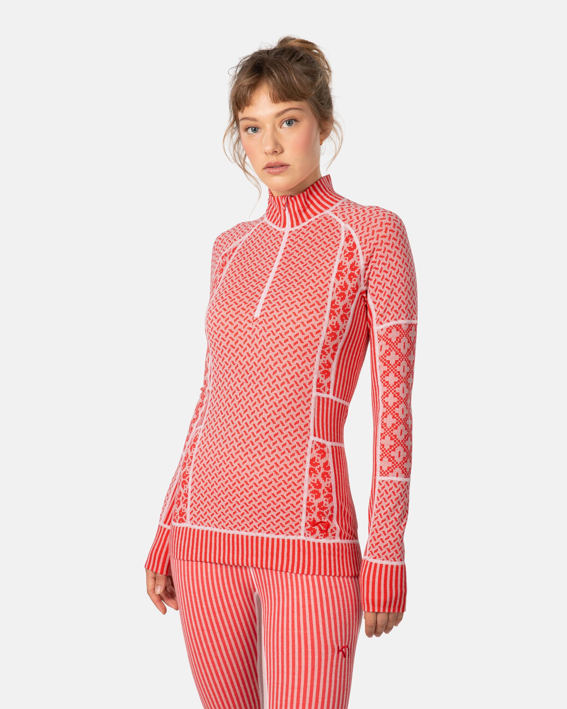 Rose Half Zip Base Layer Top - 100% Merino Wool - SWEET PINK