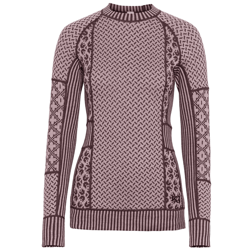 Dusty rose Kari Traa Smekker Long Sleeve with intricate jacquard-knit panels on the body, sides, and sleeves for a flattering look.