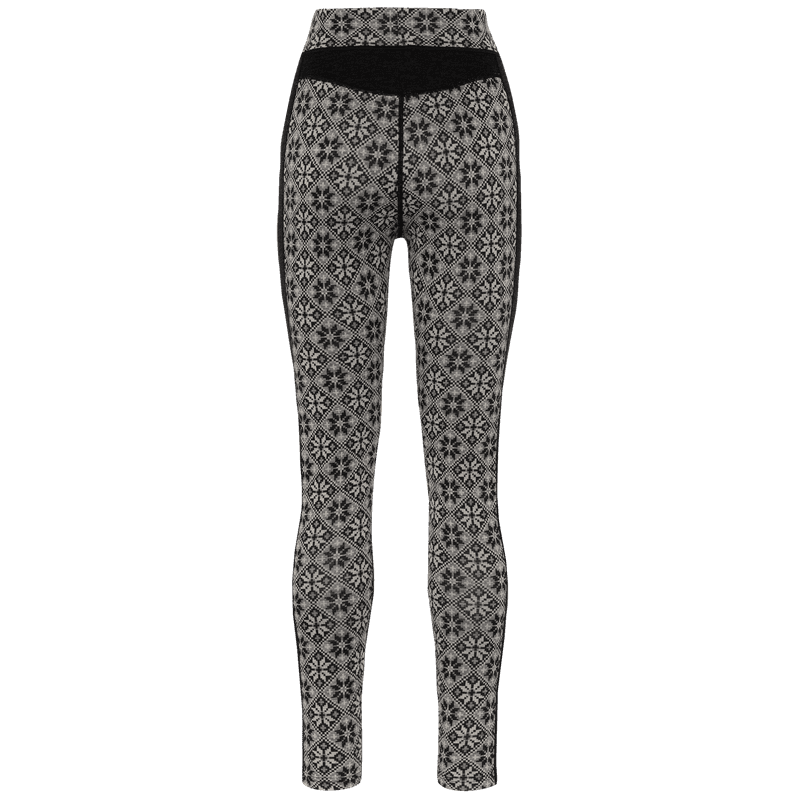 Back view of the black Kari Traa Rose High Waist Pants, showing the full jacquard pattern and panel construction.