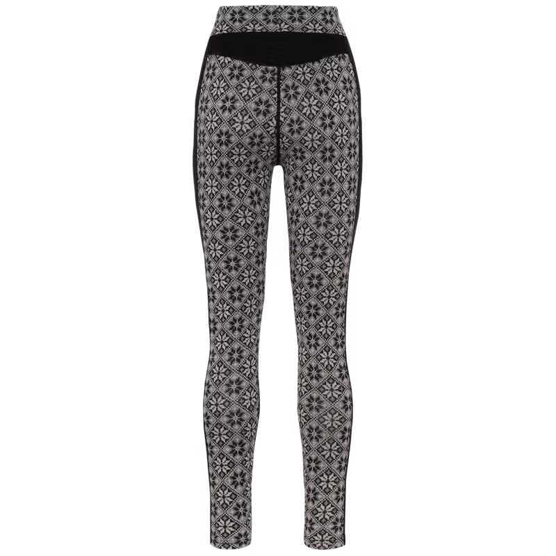 Back view of the black Kari Traa Rose High Waist Pants, showing the full jacquard pattern and panel construction.