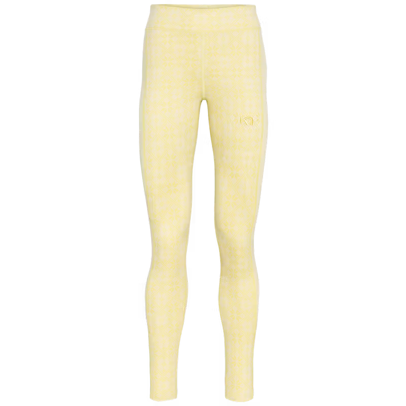 Kari Traa Rose High Waist Pants in yellow, a 100% Merino wool base layer with a jacquard knit waistband.