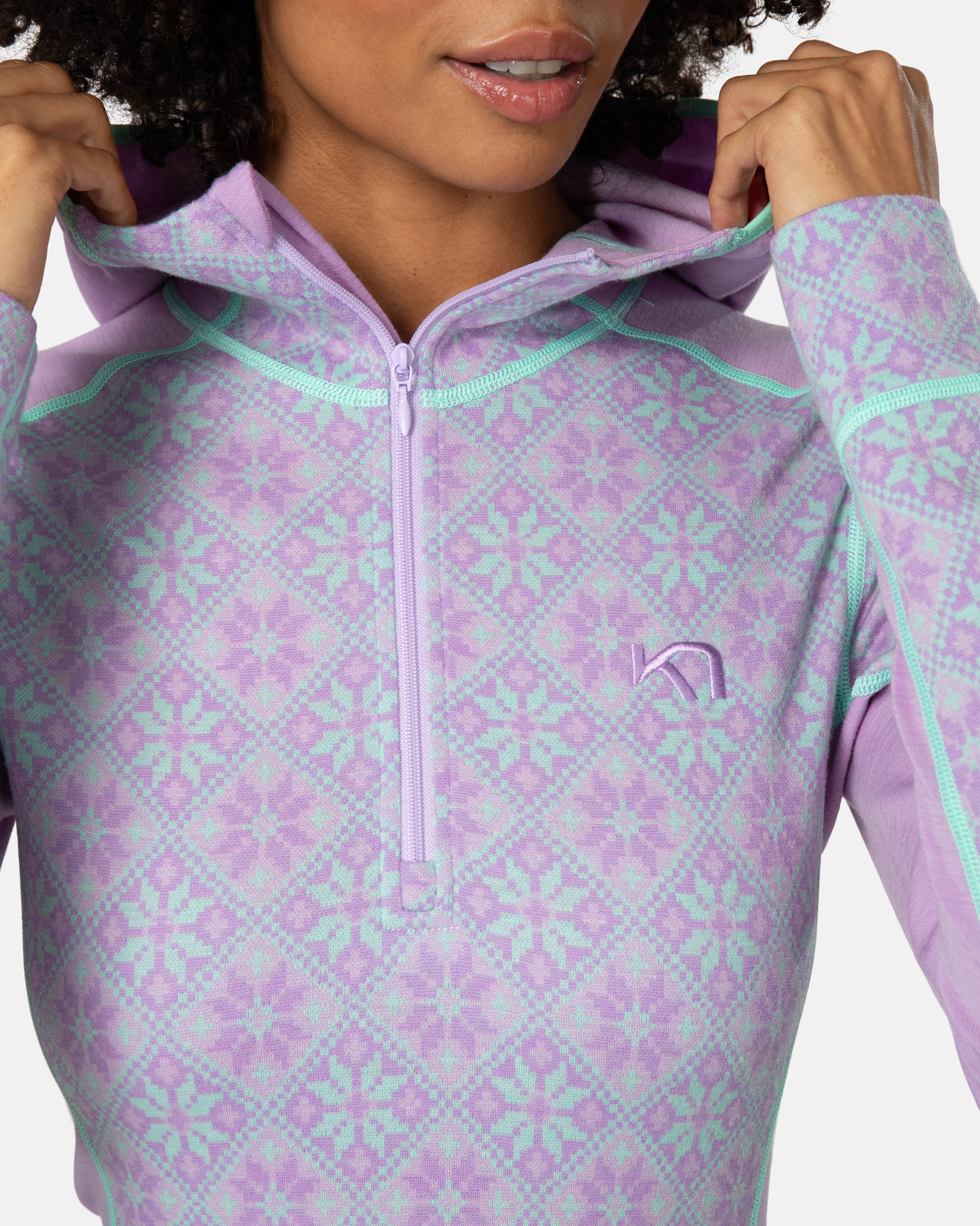 Rose Base Layer Hoodie - 100% Merino Wool - Light Purple