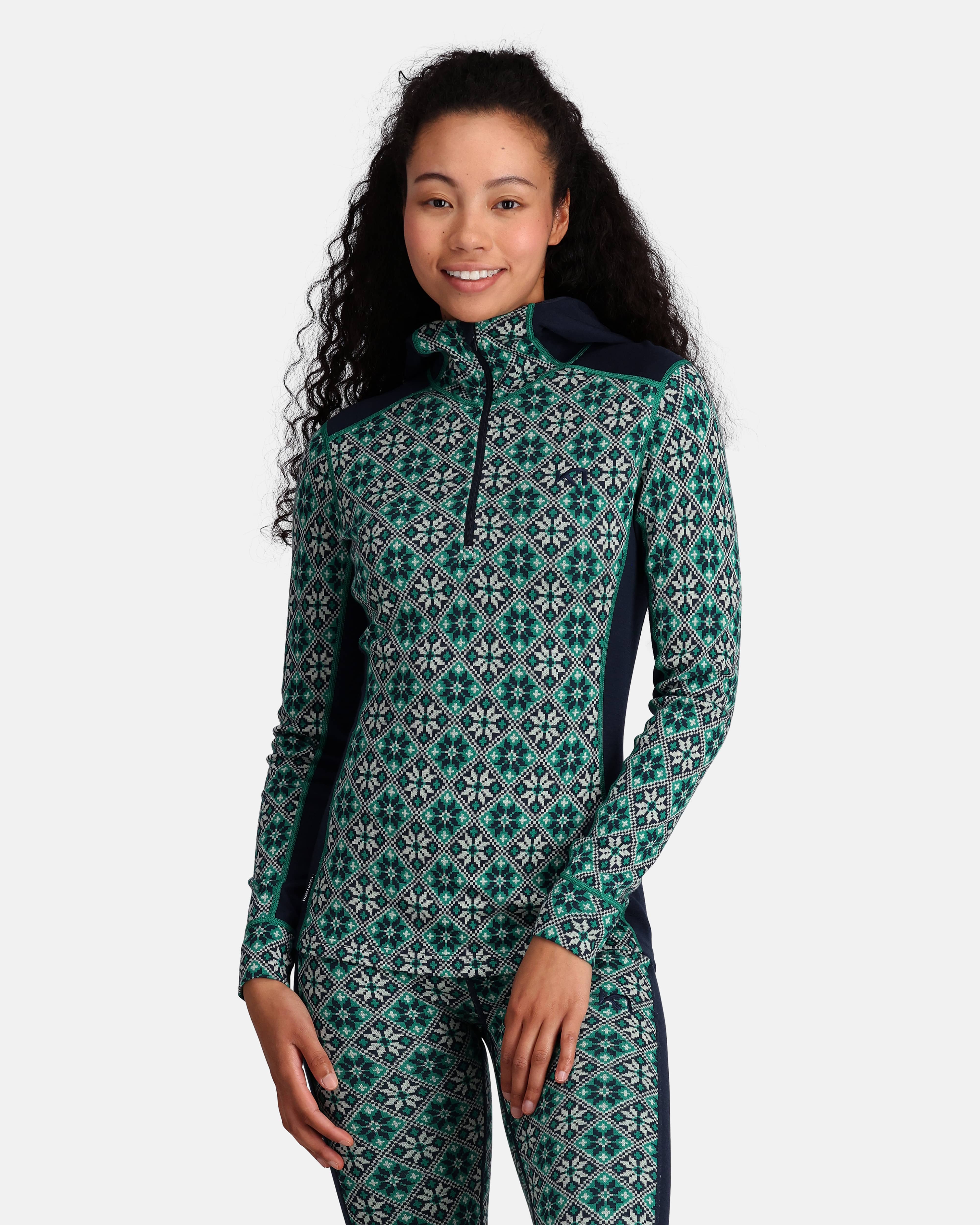Rose Base Layer Hoodie - 100% Merino Wool - Cress
