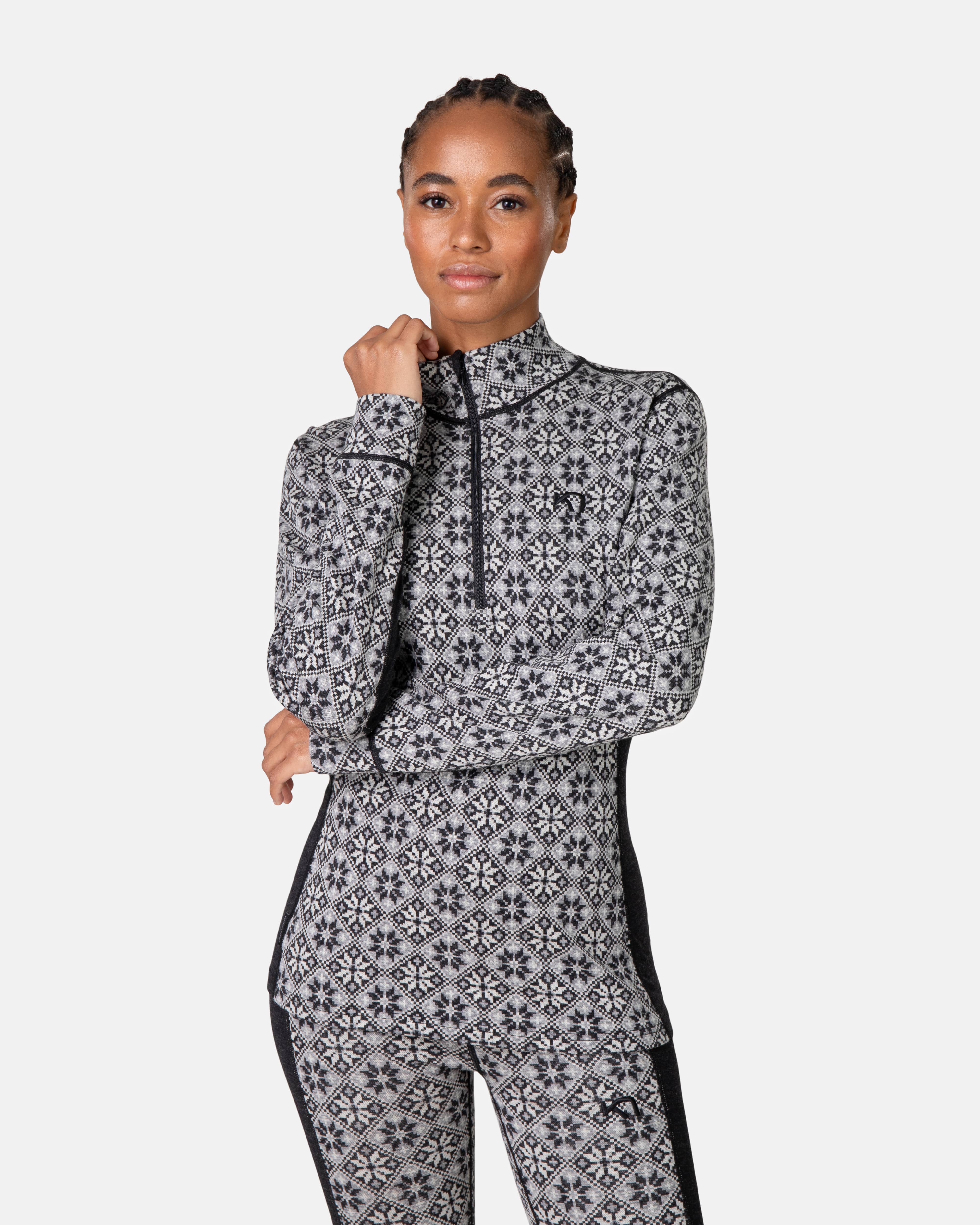 Rose Half Zip Base Layer Top - 100% Merino Wool - Black