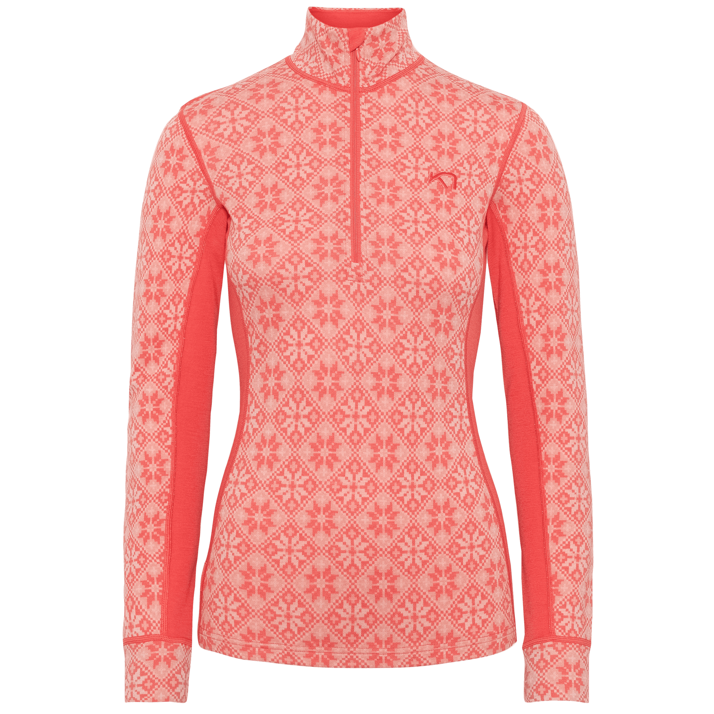 Rose Half Zip Base Layer Top - 100% Merino Wool - Candy Coral