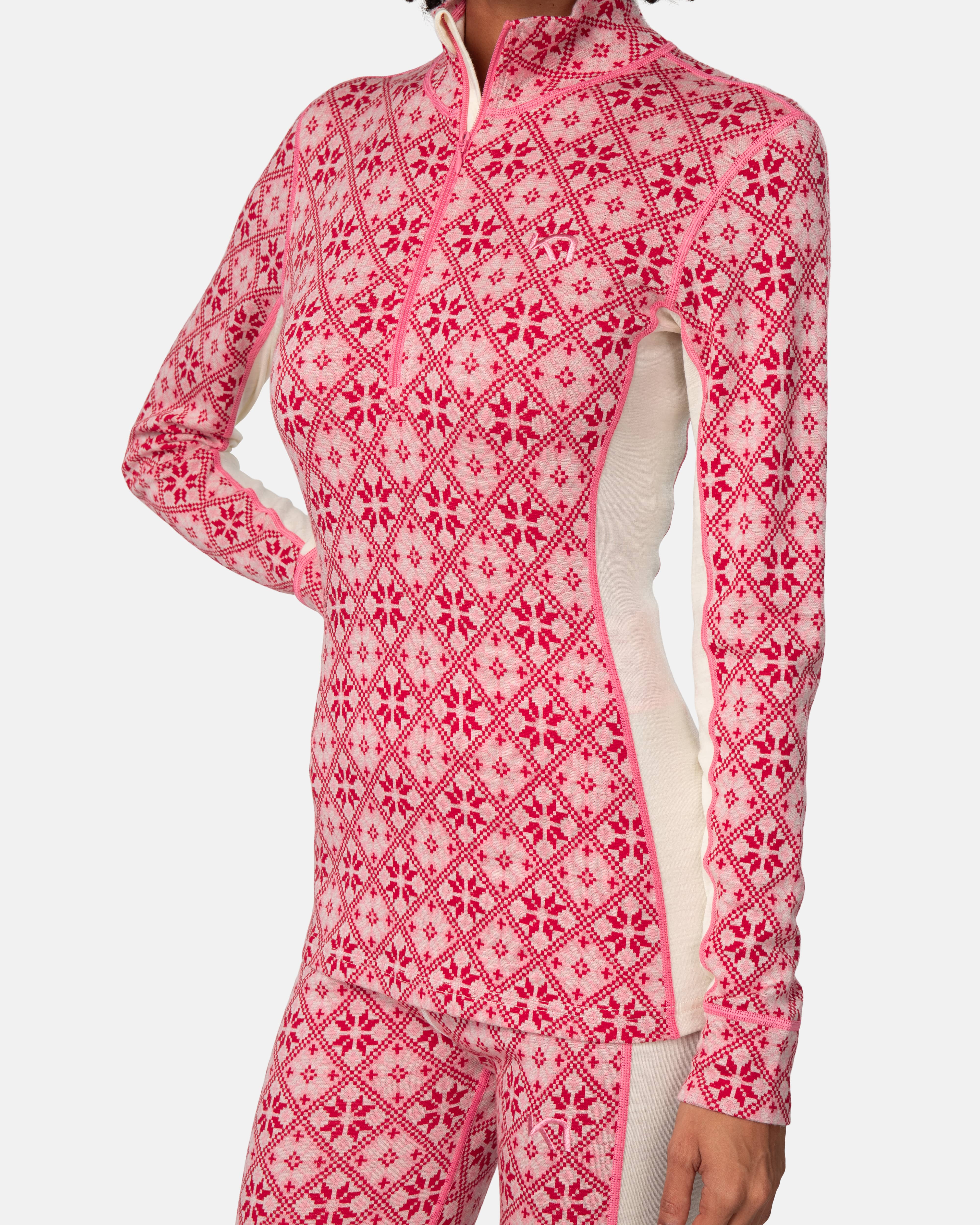 Rose Half Zip Base Layer Top - 100% Merino Wool