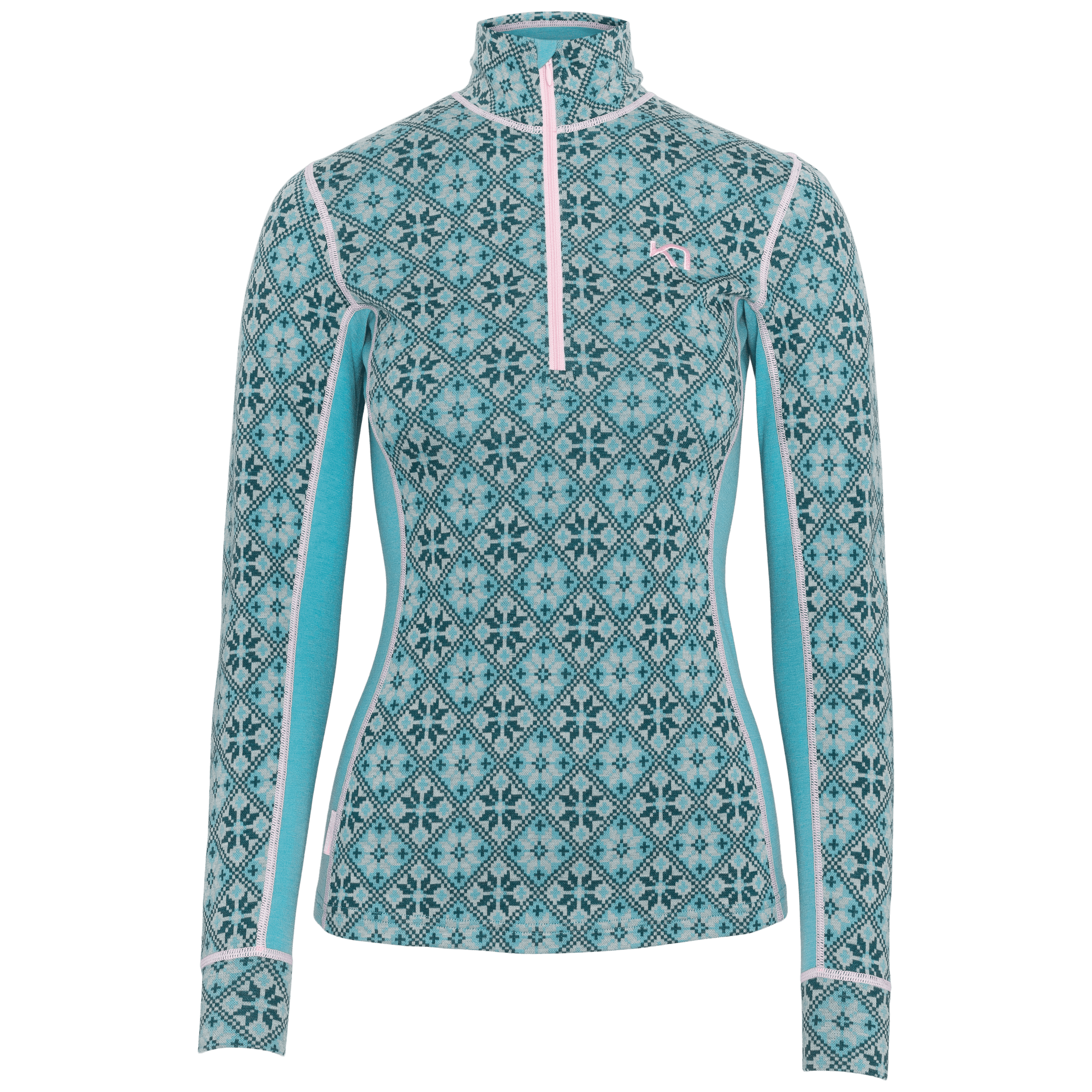 Rose Half Zip Baselayer Top - 100% Merino Wool - BLUE LAGOON