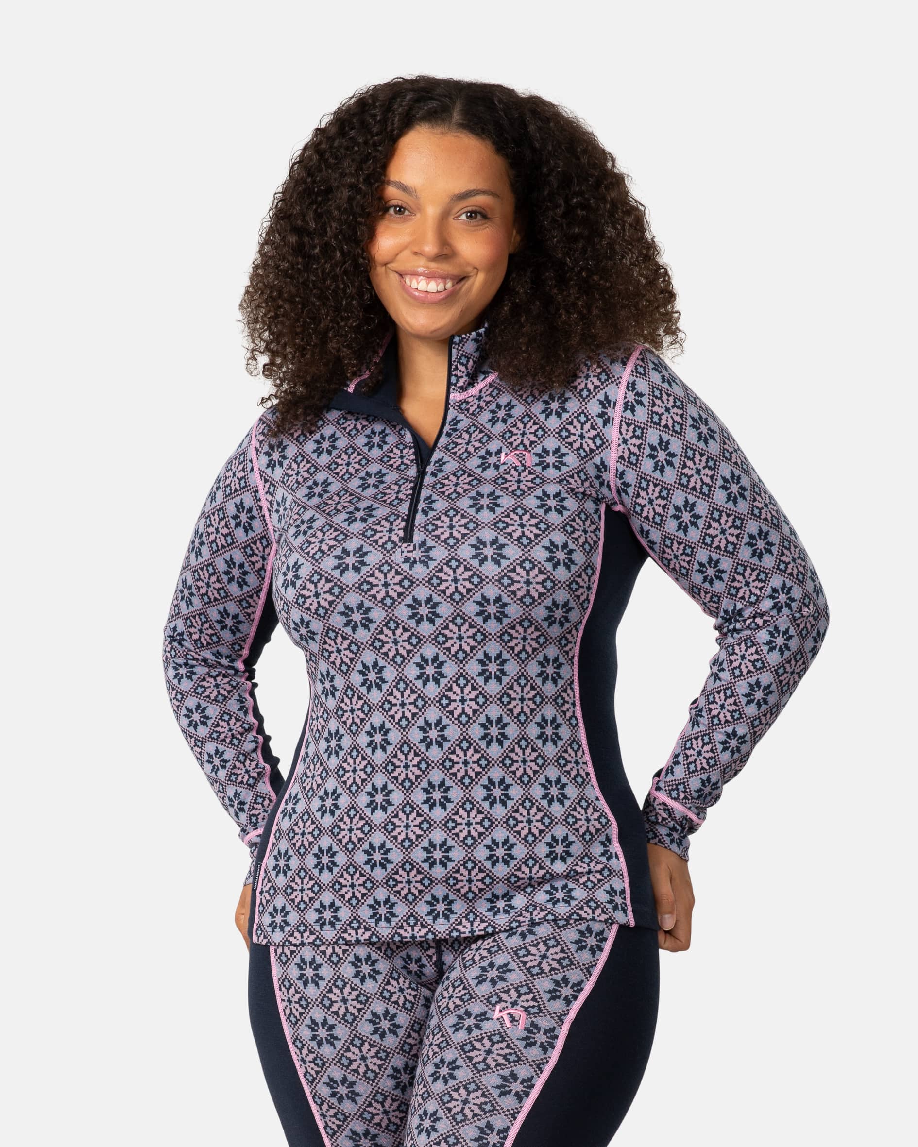 Rose Half Zip Base Layer Top - 100% Merino Wool - Roy Blue