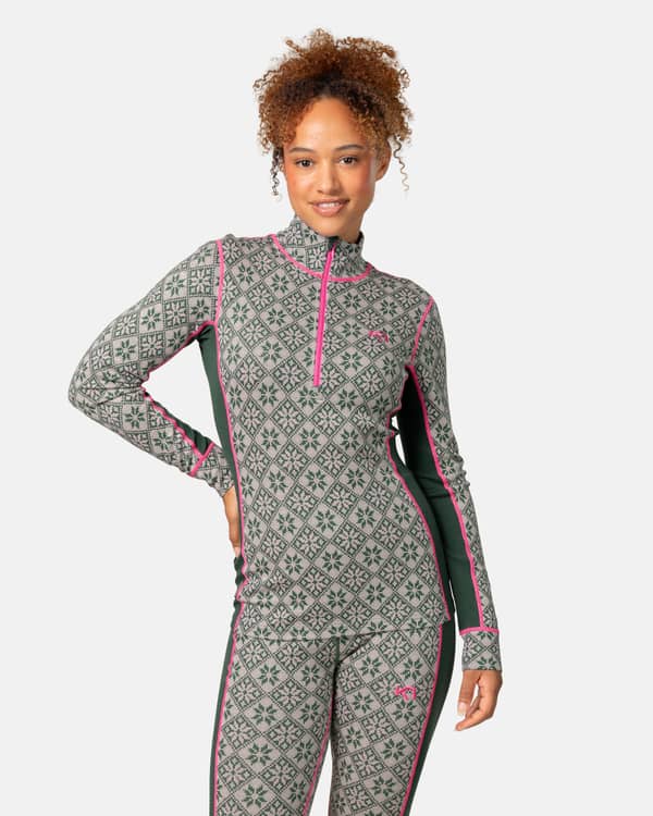 Rose Half Zip Base Layer Top - 100% Merino Wool