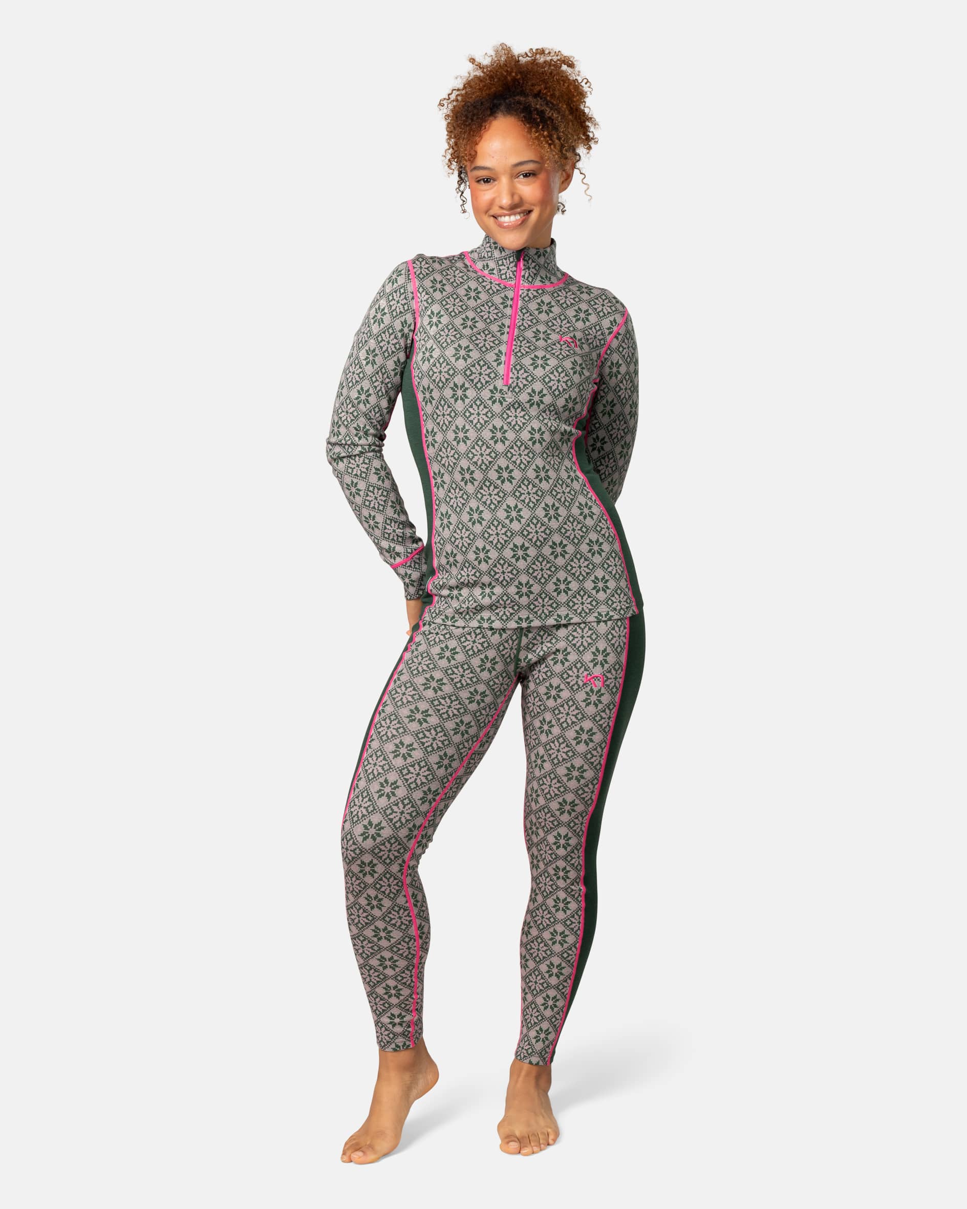 Rose Half Zip Base Layer Top - 100% Merino Wool - Thyme Green
