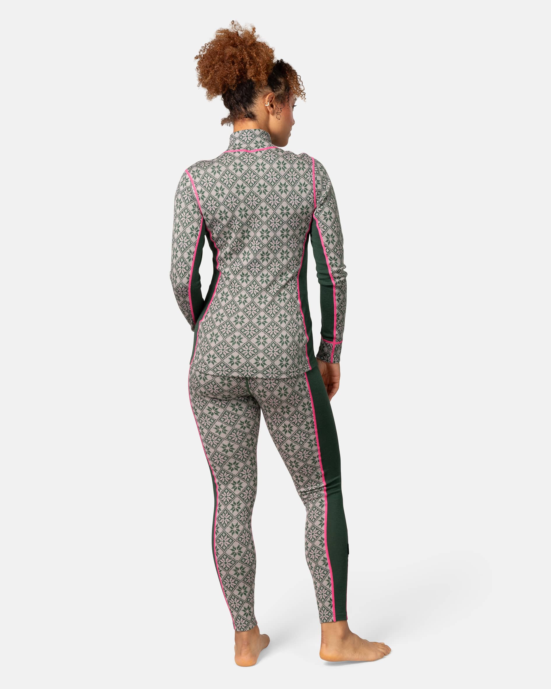 Rose Half Zip Base Layer Top - 100% Merino Wool - Thyme Green