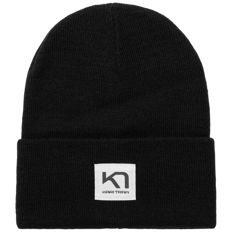 Black Kari Traa Røthe Beanie, a double-layer winter cap with a fold-up hem and classic logo patch for urban style.