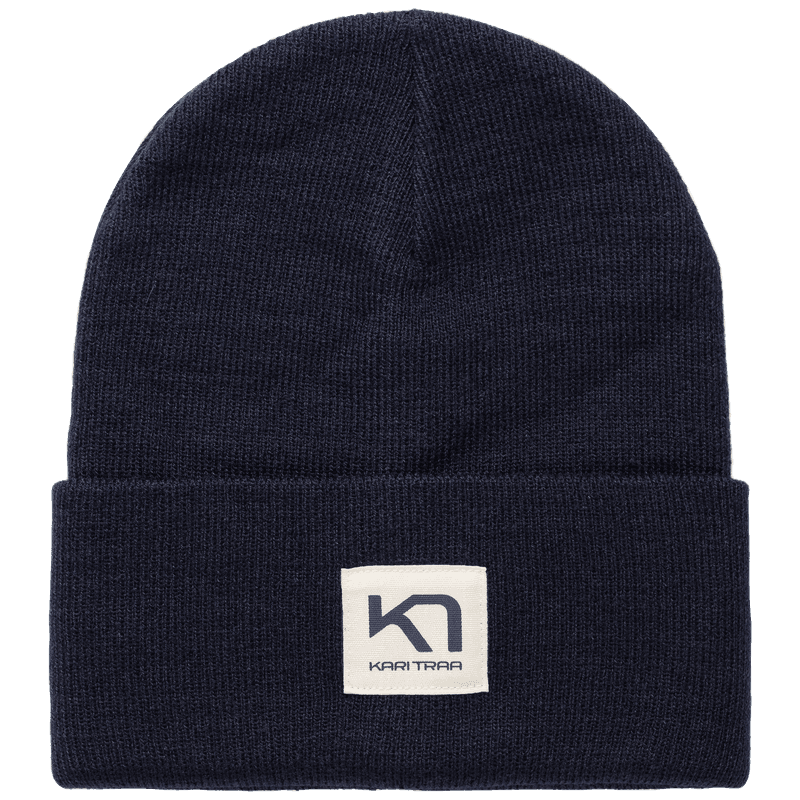 Navy blue Kari Traa Røthe Beanie in a casual rib knit, perfect for hikes, camping, or cool summer evenings.