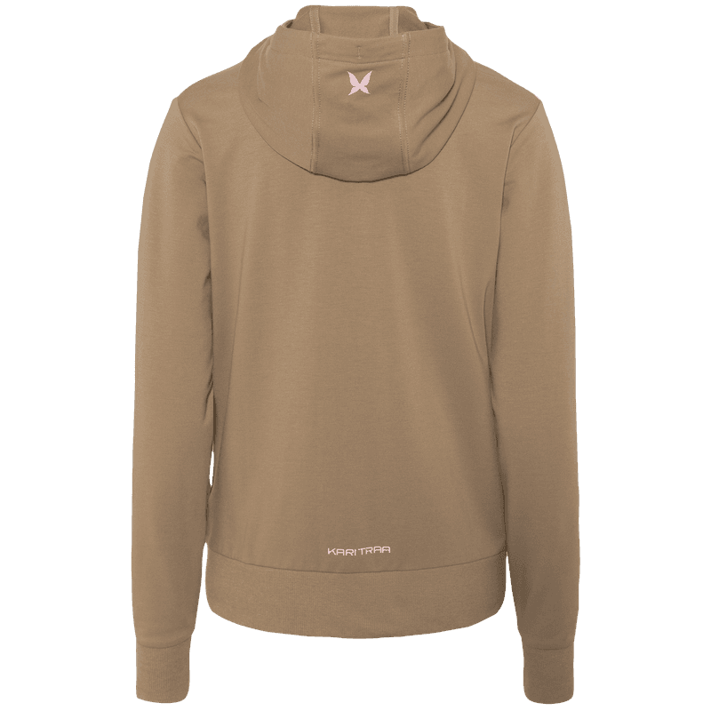 Back of the mocha Kari Traa Kari Hoodie, showing the comfortable hood and ribbed hem for a classic sweatshirt style.