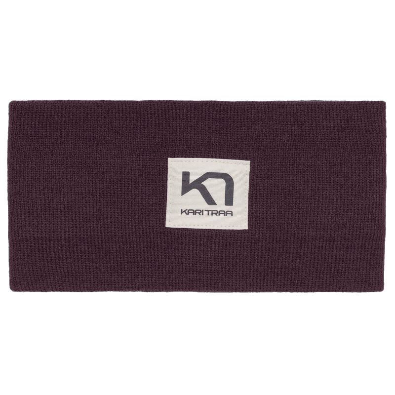 Deep plum Kari Traa Røthe Headband in a classic double-layer design with dart construction and a woven logo patch.