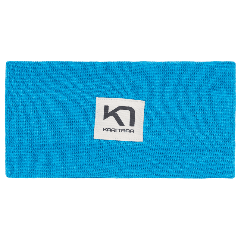 Bright blue Kari Traa Røthe Headband, a double-layer woven headband perfect for keeping ears warm during any adventure.