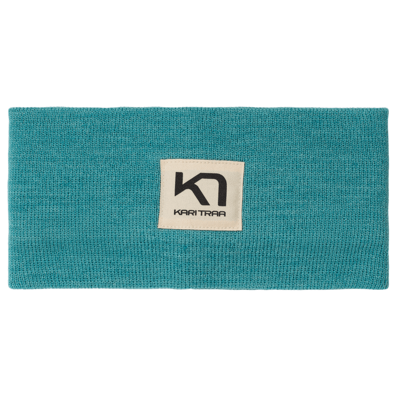 Kari Traa Røthe Headband in teal, a double-layer rib-knit winter headband with a woven logo patch.
