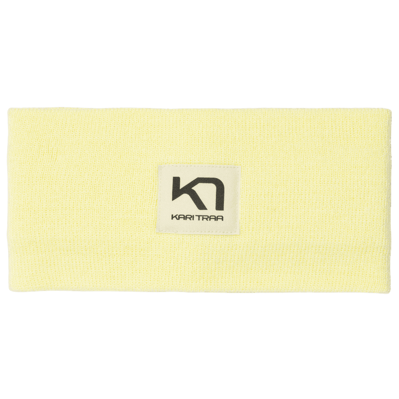 Kari Traa Røthe Headband in light yellow, a double-layer rib-knit winter headband with a woven logo patch.