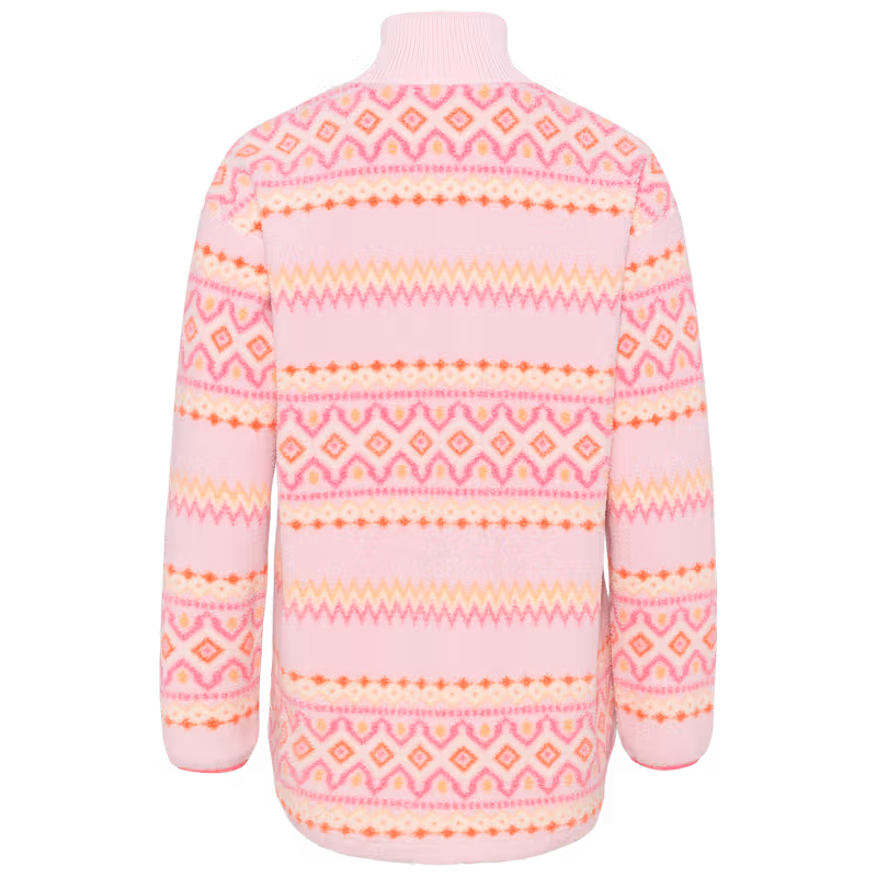 Back of the pink striped Kari Traa Ruthie Midlayer, showing the dropped back hem for extra coverage.