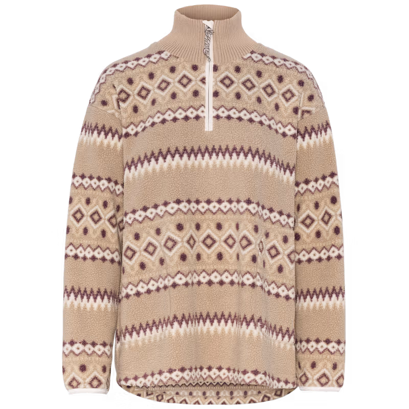 Beige striped Kari Traa Ruthie Midlayer Half Zip, a super soft pile-fleece with a relaxed fit.