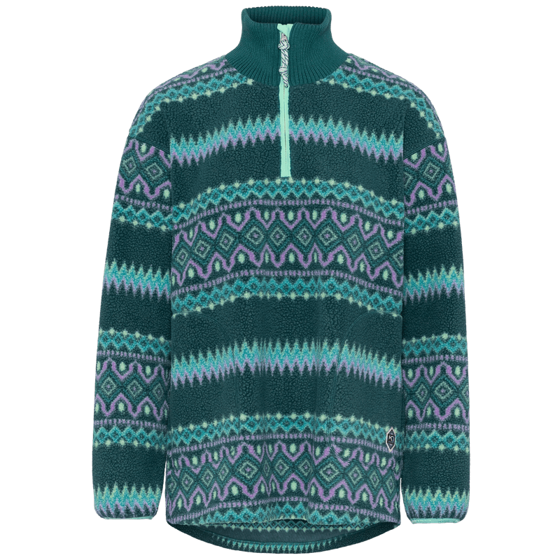Teal striped Kari Traa Ruthie Midlayer Half Zip, a stylish pullover fleece with a high collar.