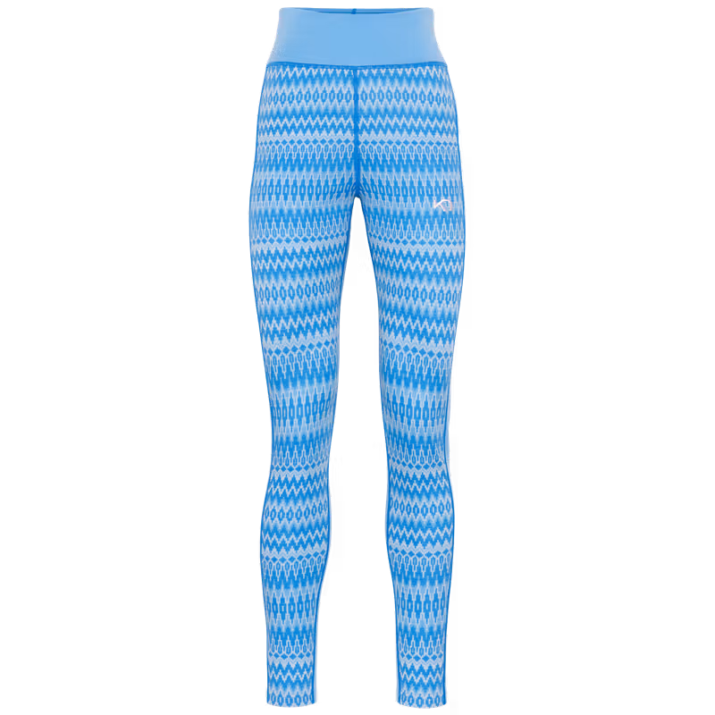 Light blue Kari Traa Silja 2.0 Base Layer Pants with a colorful jacquard knit pattern for ultimate warmth.