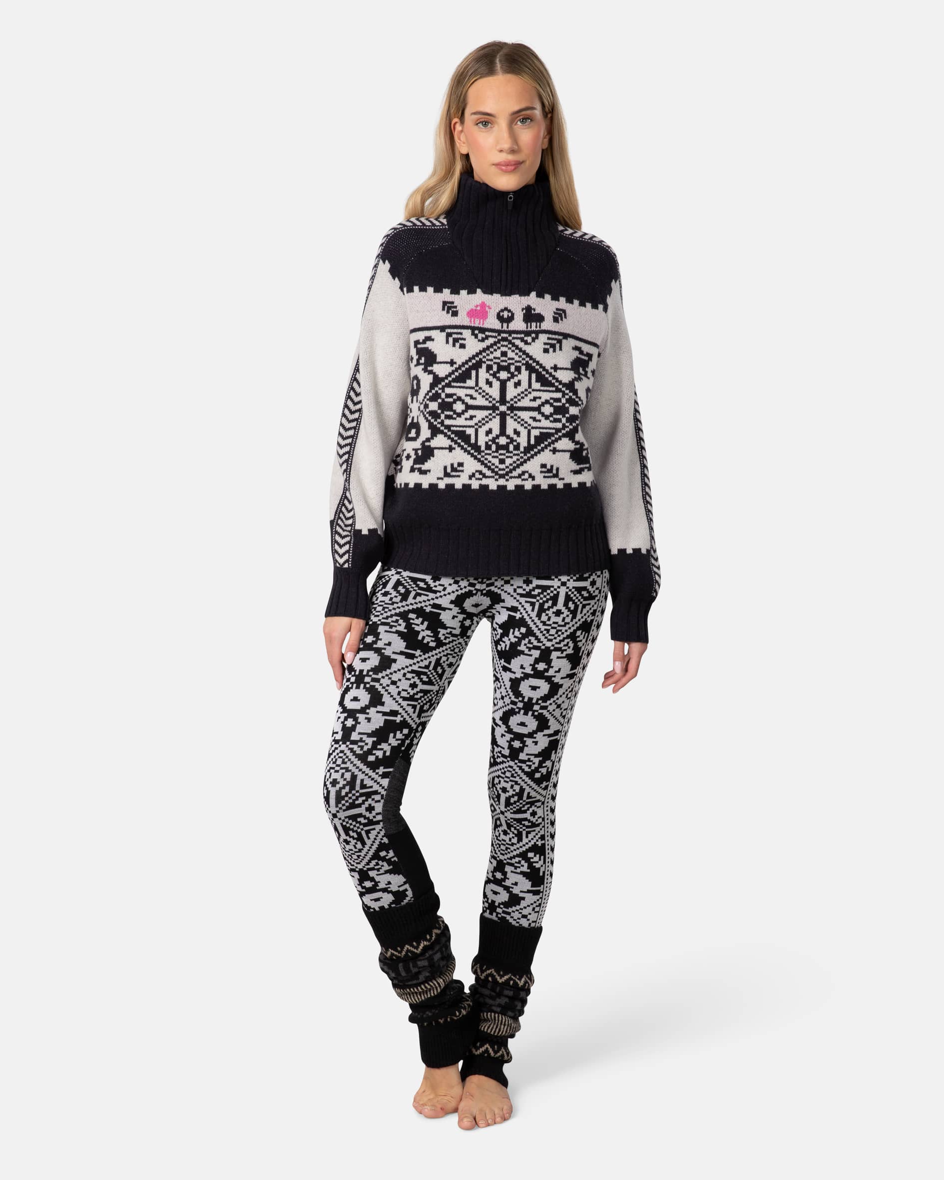 Saga Knit – Merino Wool Sweater with Half Zip - Natural White