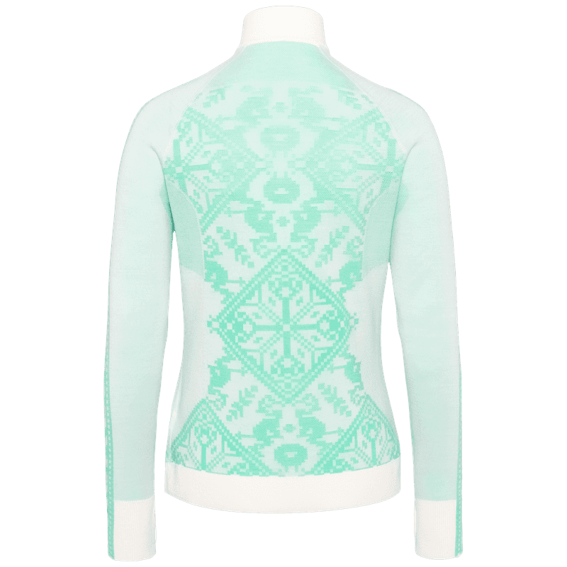 Back of the mint green Kari Traa Saga Half Zip, made from ethically sourced, non-mulesing merino wool.