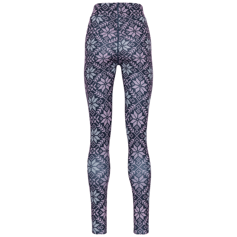 Back of the grey patterned Kari Traa Fryd High Waist Pants, featuring a smooth finish with flatlock seams.