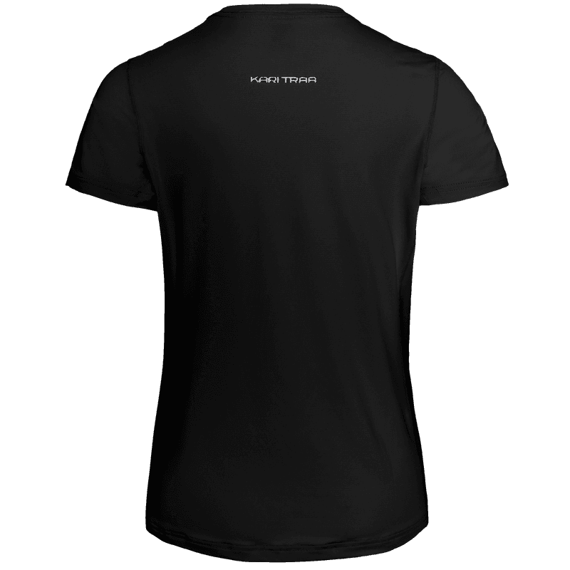 Back of the black Kari Traa Ava Tee, highlighting the reflective logo and smooth flatlock seams.