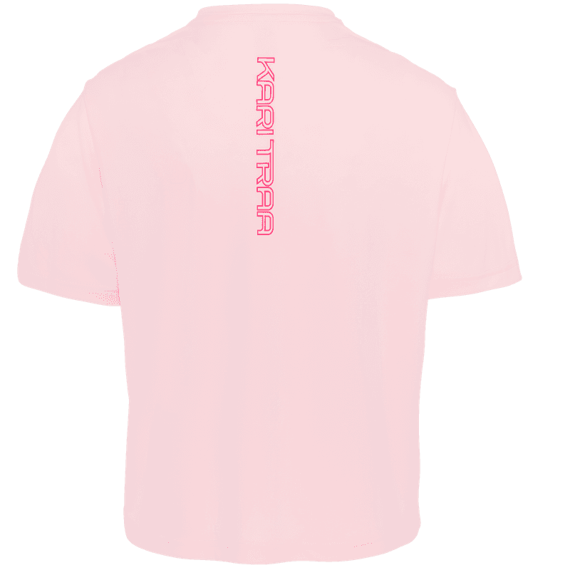 Back of the Kari Traa Una Tee in pastel pink, highlighting the vertical printed logo for a touch of style.