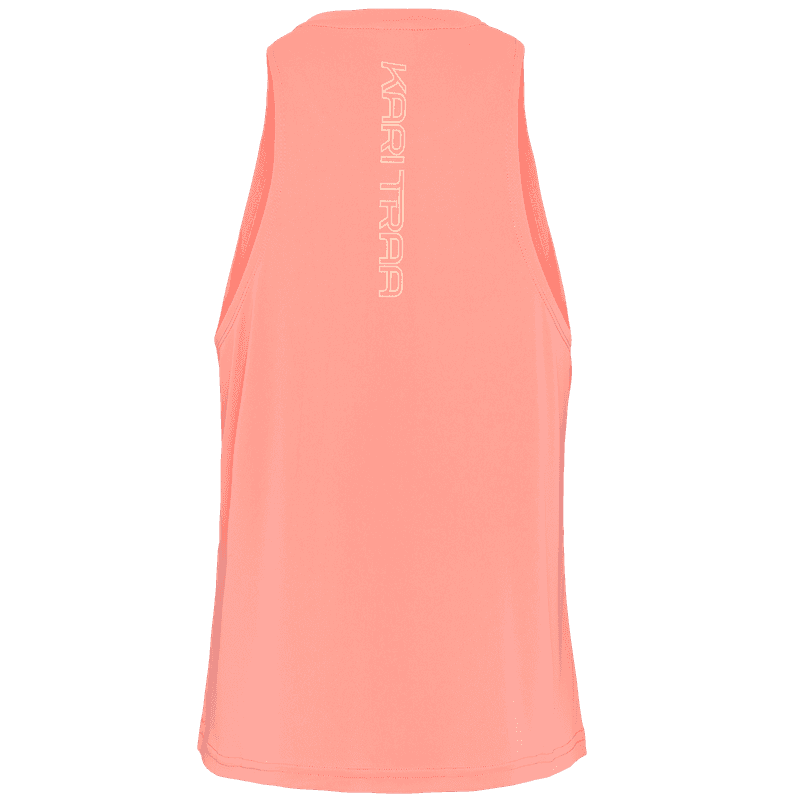 Back of the Kari Traa Una Tanktop in coral, showing the functional racerback and vertical printed logo.