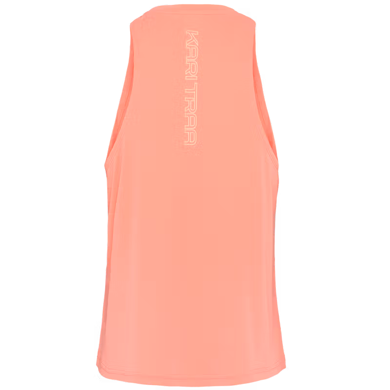Back of the Kari Traa Una Tanktop in coral, showing the functional racerback and vertical printed logo.