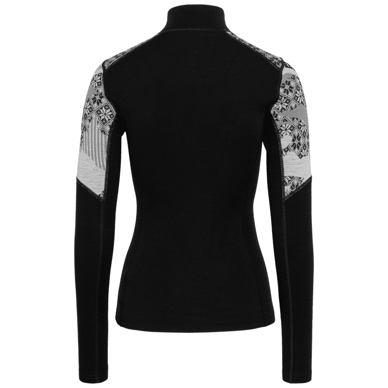 Back of the black Kari Traa Olea Half Zip, made from premium 100% merino wool for a luxurious feel.